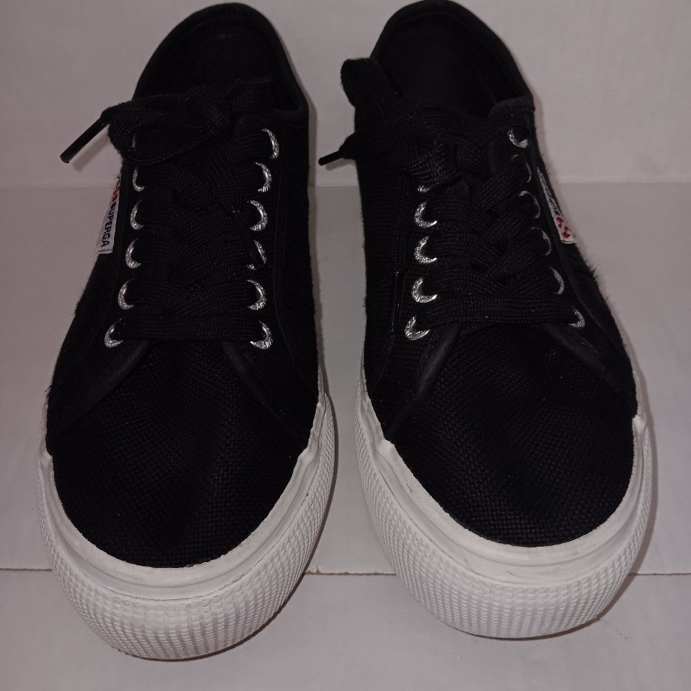 SUPERGA PLATFORM LACE UP CANVAS SNEAKERS